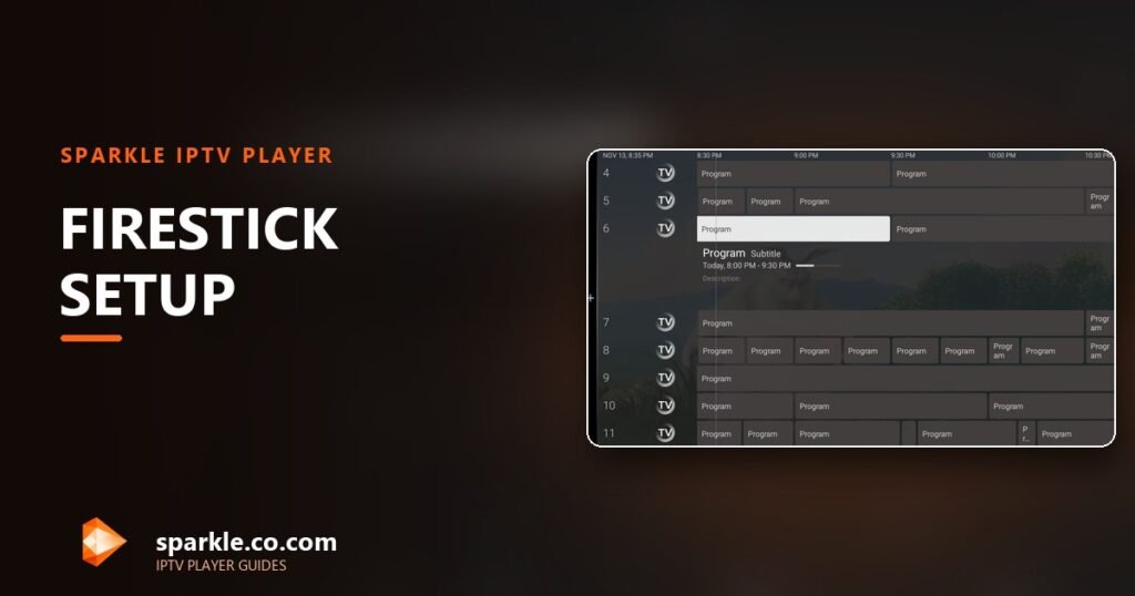 Sparkle TV Player installed on an Amazon Fire TV Stick with the program guide open